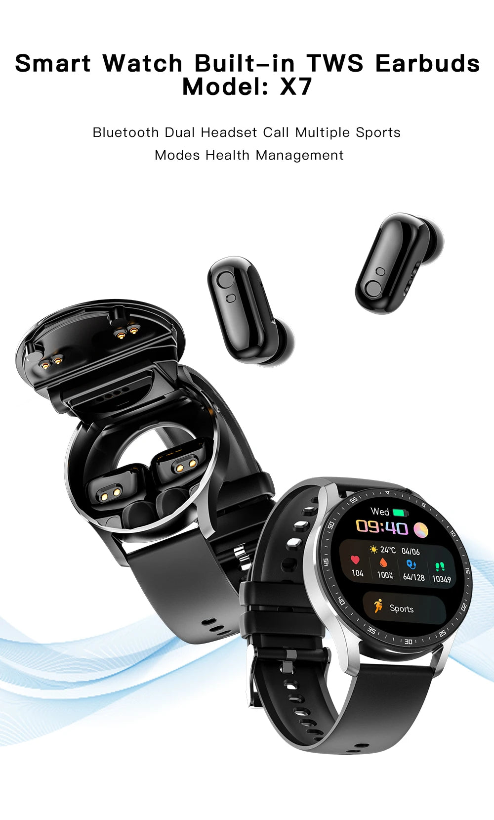 Smart Watch TWS Two In One Wireless Bluetooth Dual Headset